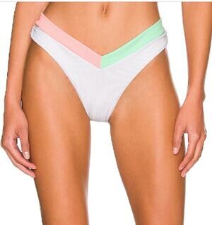 PEIXOTO White Cutout Bikini Bottom MEDIUM Ribbed V Cut Colorblock Jolie $70 NEW